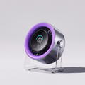 Small fan with a purple light on a gray background